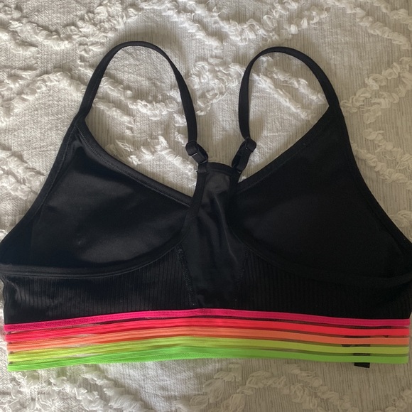 Victoria Secret Pink Racerback Sport Bra- Black with Neon Stripes. - Picture 2 of 3